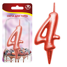 Свеча для торта Овал цифра 4 (красный), 8х4х1,2 см