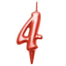 Свеча для торта Овал цифра 4 (красный), 8х4х1,2 см