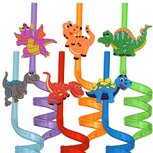 Трубочки для коктейлей Динозаврики, набор 6 шт, 26 см