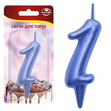 Свеча для торта Овал цифра 1 (синий), 8х4х1,2 см