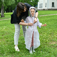 Плащ-дождевик детский Синий горошек, возраст 7-10 лет, рост до 156см