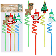 Трубочки для коктейля Новогодняя компания, 4 шт, длина 26 см