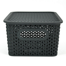 Корзинка Вязь 3л с крышкой (серый), 23,5х17,3х10,5 см