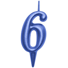 Свеча для торта Овал цифра 6 (синий), 8х4х1,2 см