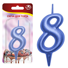 Свеча для торта Овал цифра 8 (синий), 8х4х1,2 см