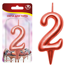 Свеча для торта Овал цифра 2 (красный), 8х4х1,2 см