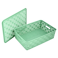 Корзинка Ромашки 7,5л с крышкой (нефрит), 35х24,5х10,5 см