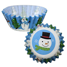 Набор бумажных форм для выпечки Веселый снеговик, 50 шт, диаметр(верх/низ) 7см/4 см, высота 2,5 см