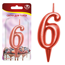 Свеча для торта Овал цифра 6 (красный), 8х4х1,2 см