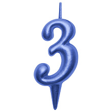 Свеча для торта Овал цифра 3 (синий), 8х4х1,2 см