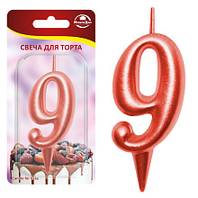 Свеча для торта Овал цифра 9 (красный), 8х4х1,2 см