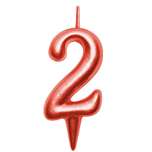 Свеча для торта Овал цифра 2 (красный), 8х4х1,2 см