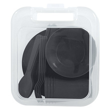 Набор посуды «Пикник» на 4 персоны (24 предмета) (черный цвет)