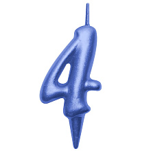 Свеча для торта Овал цифра 4 (синий), 8х4х1,2 см