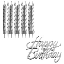 Свечи для торта Happy Birthday, 10 шт + топпер, 8 см
