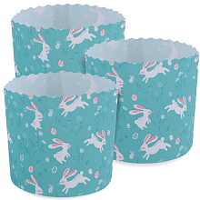 Форма для выпечки кулича бумажная Кролики. Набор 3 шт. Диаметр 9см, высота 9см.