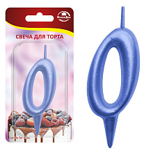 Свеча для торта Овал цифра 0 (синий), 8х4х1,2 см