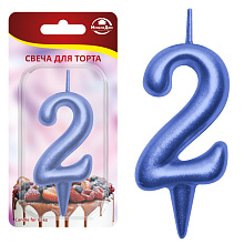 Свеча для торта Овал цифра 2 (синий), 8х4х1,2 см