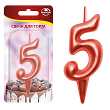 Свеча для торта Овал цифра 5 (красный), 8х4х1,2 см