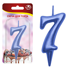 Свеча для торта Овал цифра 7 (синий), 8х4х1,2 см