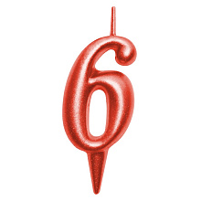 Свеча для торта Овал цифра 6 (красный), 8х4х1,2 см