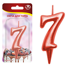 Свеча для торта Овал цифра 7 (красный), 8х4х1,2 см