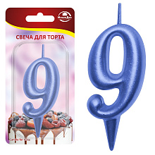 Свеча для торта Овал цифра 9 (синий), 8х4х1,2 см