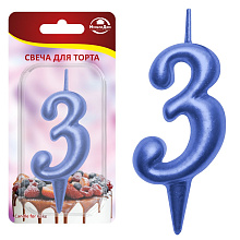 Свеча для торта Овал цифра 3 (синий), 8х4х1,2 см