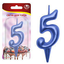 Свеча для торта Овал цифра 5 (синий), 8х4х1,2 см