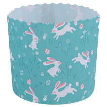 Форма для выпечки кулича бумажная Кролики. Набор 3 шт. Диаметр 9см, высота 9см.