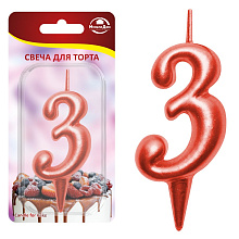 Свеча для торта Овал цифра 3 (красный), 8х4х1,2 см