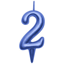 Свеча для торта Овал цифра 2 (синий), 8х4х1,2 см