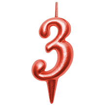 Свеча для торта Овал цифра 3 (красный), 8х4х1,2 см