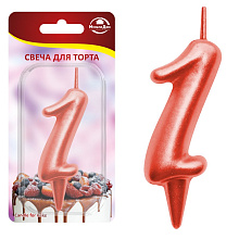 Свеча для торта Овал цифра 1 (красный), 8х4х1,2 см