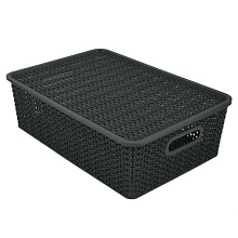 Корзинка Вязь 7,5л с крышкой (серый), 35х24,5х10,5 см